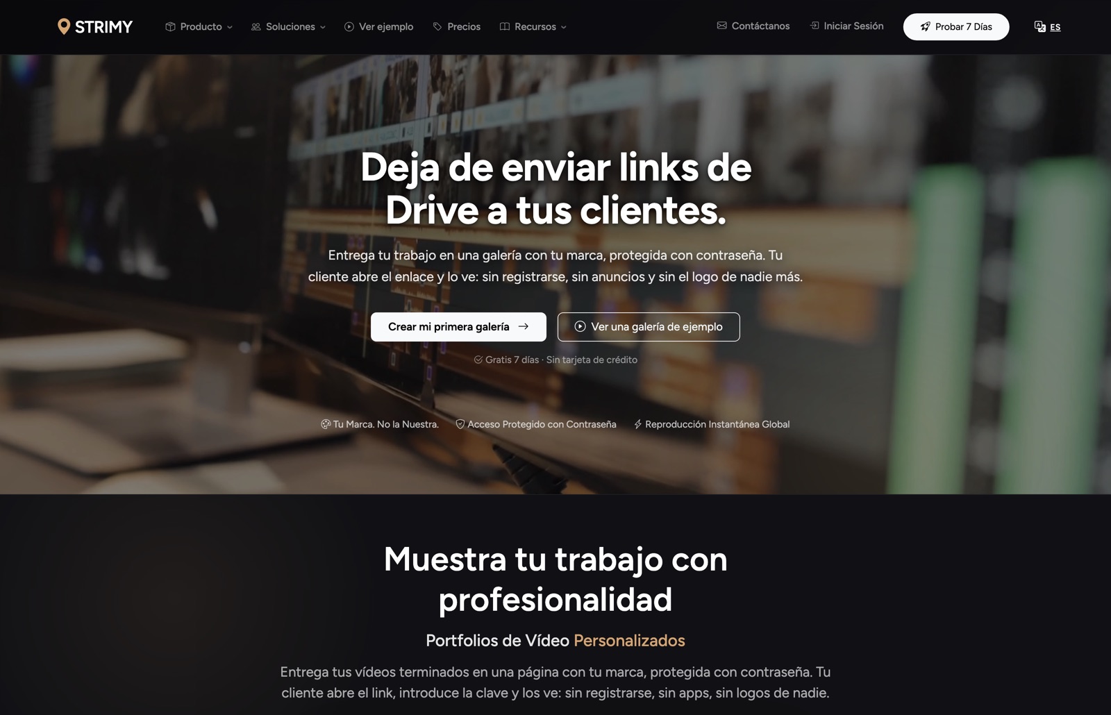 Strimy.pro - Entrega de vídeo profesional en galerías con tu marca